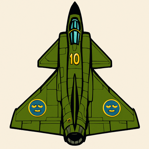 A Saab 37 Viggen fighter jet.
In-Game asset.  2d.  High contrast.  No shadows. Top down view