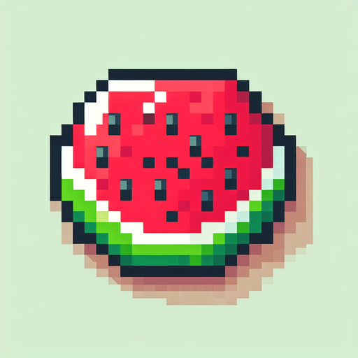 8 bit watermelon slice no shadows.
Single Game Texture. In-Game asset. 2d. Blank background. High contrast. No shadows.
