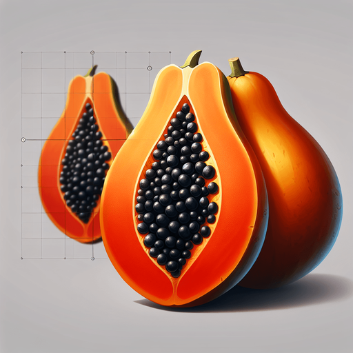 papaya fruit.
Single Game Texture.  In-Game asset.  2d.  Blank background.  High contrast.  No shadows