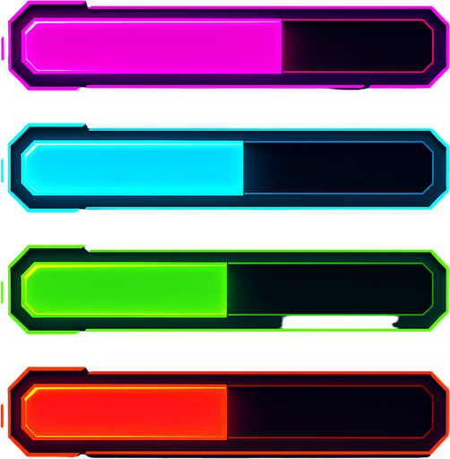 Volume bar assets without volume icons. HD colors. cyberpunk. Abstract. Different colors.
In-Game asset.  2d.  High contrast.  No shadows