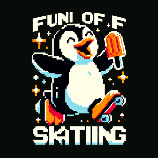 8-bit Pinguin_skater_features. Make a text written above (your way).
A