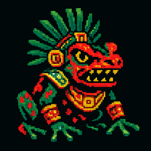 Genérame una Rana de dardo venenosa guerra azteca con eso patrones estilo pixelar, con una apariencia maligna.
In-Game asset.  2d.  High contrast.  No shadows