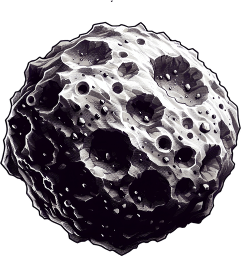 asteroid.
Single Game Texture. In-Game asset. 2d. Blank background. High contrast. No shadows.