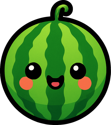 Circle water melon with cute face.
In-Game asset.  2d.  High contrast.  No shadows