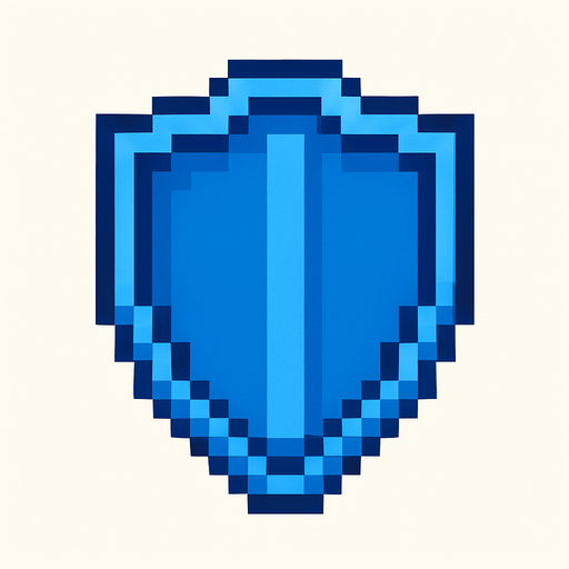 Pixel art shield.
In-Game asset.  2d.  High contrast.  No shadows. blue color. Simple design