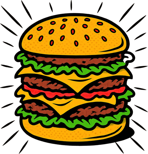 90s comic book style fast food bigmac burger.
In-Game asset.  2d.  High contrast.  No shadows