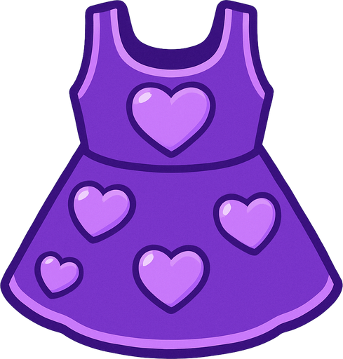 cute purple heart candy design dress top view..
In-Game asset.  2d.  High contrast.  No shadows