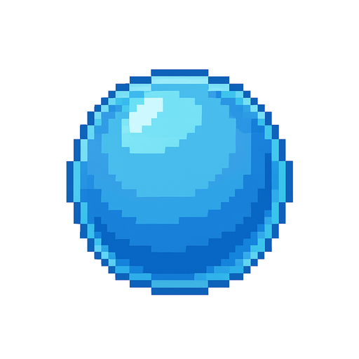 A blue transparent dome type shield ball . Simple graphics. Low details.
Single Game Texture. In-Game asset. 2d. Blank background. High contrast. No shadows. Pixel Art