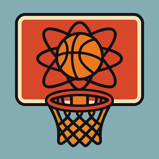 yukardan bakıyormuş gibi gözüken atom çekirdeğine benzer bir basketbol potası.
In-Game asset.  2d.  High contrast.  No shadows
