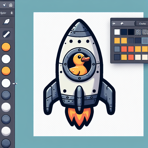 a duck in a rocket.
Single Game Texture.  In-Game asset.  2d.  Blank background.  High contrast.  No shadows