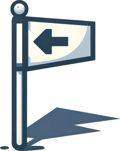 Drapeau de golf avec un flèche vers la gauche.
Single Game Texture. In-Game asset. 2d. Blank background. High contrast. No shadows.