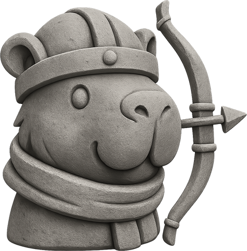 Recrealo en una escultura. Utiliza un estilo cartoon. Usas colores grises. Recuerda que es un capibara usas sus rasgos y formas. Damelo sin fondo