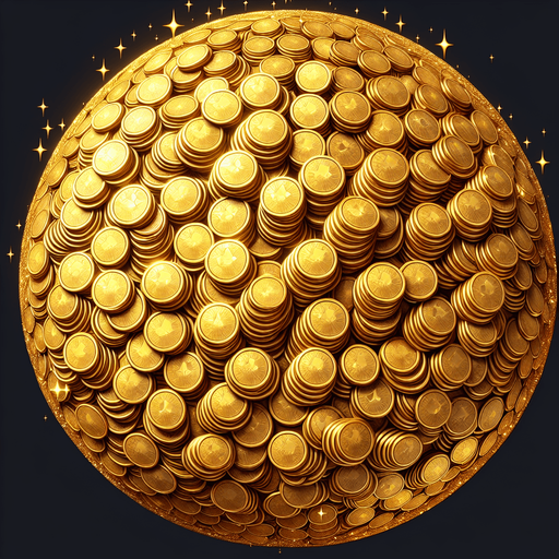 A  single circle gold coins.
Single Game Texture. In-Game asset. 2d. Blank background. High contrast. No shadows.