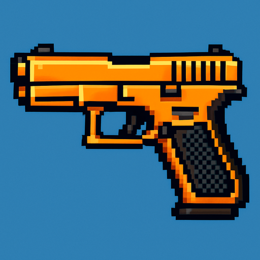 Handgun pixel its look left.
In-Game asset.  2d.  High contrast.  No shadows