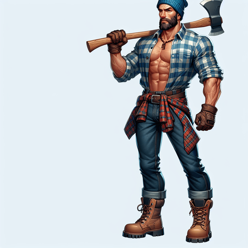 A lumberjack in a fantasy rts style.
Single Game Texture. In-Game asset. 2d. Blank background. High contrast. No shadows.