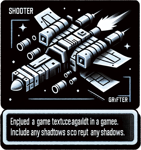 A spaceship shooter.
Single Game Texture. In-Game asset. 2d. Blank background. High contrast. No shadows.