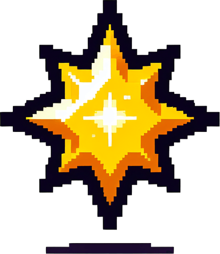 yellow pointy star twinkle.
Single Game Texture. In-Game asset. 2d. Blank background. High contrast. No shadows.