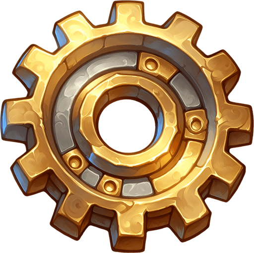 латунная шестерня в стиле hand-paint.
Single Game Texture.  In-Game asset.  2d.  Blank background.  High contrast.  No shadows