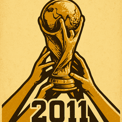 2011 futbol şampiyonluk kupası resmi oluştur . Bu kupayı alttan birden fazla el kaldırıyor olsun . kupa  altın sarısı renkte olsun . retro temada olsun !.
In-Game asset.  2d.  High contrast.  No shadows