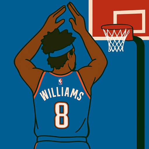 Change player to Jalen Williams in a blue thunder uniform with blue headband
