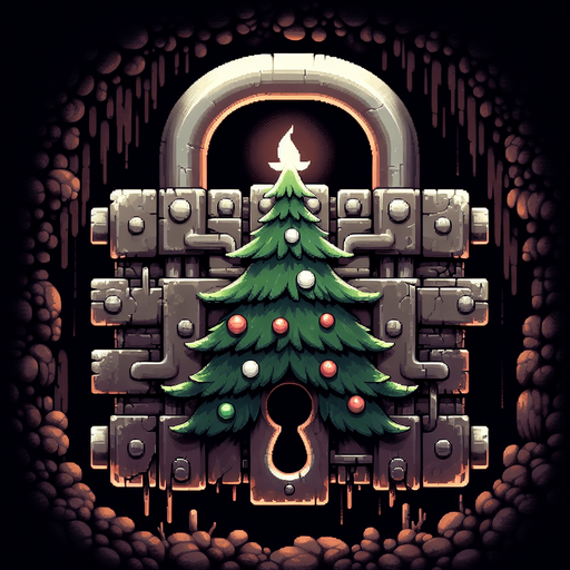 eerie christmas inspired tree lock with a resident evil style.
Single Game Texture. In-Game asset. 2d. Blank background. High contrast. No shadows.