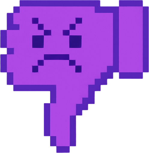 Make a 2d pixel purple dislike sign. Make an angry face.
In-Game asset.  2d.  High contrast.  No shadows