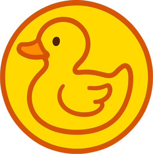 A bright yellow bubble with a playful duck illustration inside, flat 2D design, kids puzzle game style.
In-Game asset.  2d.  High contrast.  No shadows