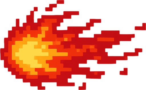 Ráfaga de fuego roja en pixel art.
In-Game asset.  2d.  High contrast.  No shadows