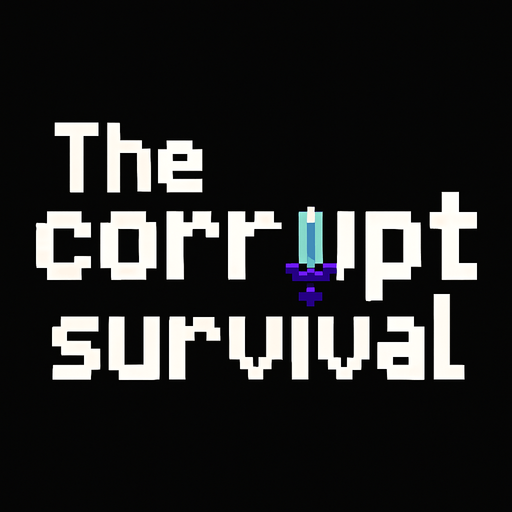 Crea una imagen de un texto que diga "The corrupt survival" qué sea pixel y en la palabra "i" ponle una espada pixel.
In-Game asset.  2d.  High contrast.  No shadows