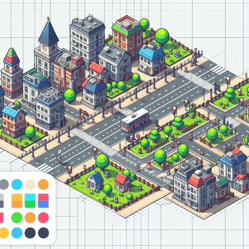 Loopable City image.
Single Game Texture.  In-Game asset.  2d.  Blank background.  High contrast.  No shadows
