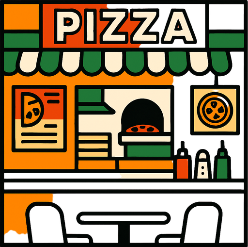 Pizza shop.
In-Game asset.  2d.  High contrast.  No shadows. 4k