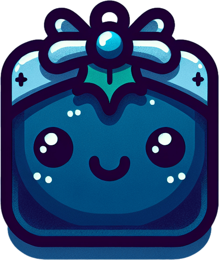 Perfectly square dark blue Christmas decoration. Cartoon. Cute art style. With face.