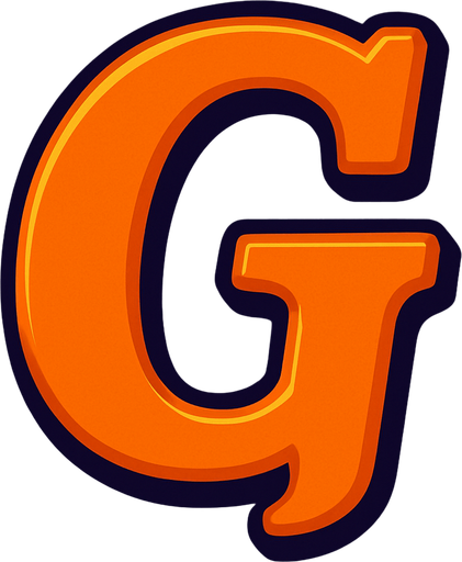 A stylish orange letter G..
In-Game asset.  2d.  High contrast.  No shadows