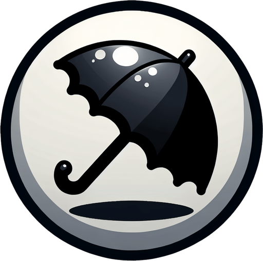 small black umbrella.
Single Game Texture. In-Game asset. 2d. Blank background. High contrast. No shadows.