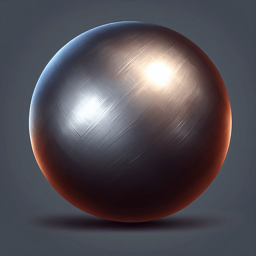 Una esfera de hierro.
Single Game Texture.  In-Game asset.  2d.  Blank background.  High contrast.  No shadows