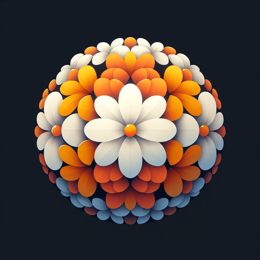 A round orange and white flower. Top down view.
Single Game Texture. In-Game asset. 2d. Blank background. High contrast. No shadows.