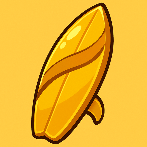 golden surf board.
In-Game asset.  2d.  High contrast.  No shadows