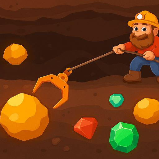 Fullscreen modern App Store landscape banner, 16:9, high definition, for a game titled "Gold Miner Classic" and with the description "Control a swinging claw to grab gold and gems from underground. Collect enough gold before time runs out to win each level.". No text on banner!