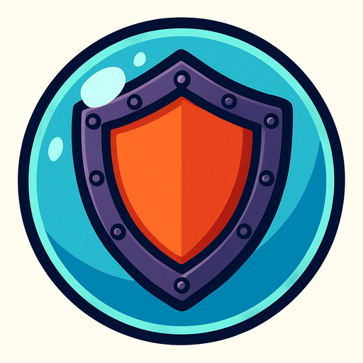 a shield inside a glass bubble.
In-Game asset.  2d.  High contrast.  No shadows