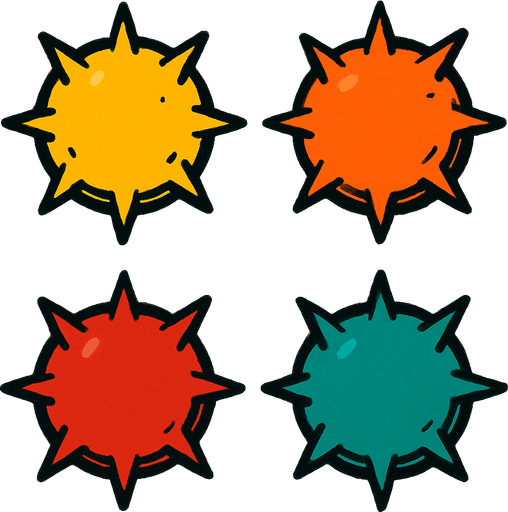 round spiky balls.
In-Game asset.  2d.  High contrast.  No shadows