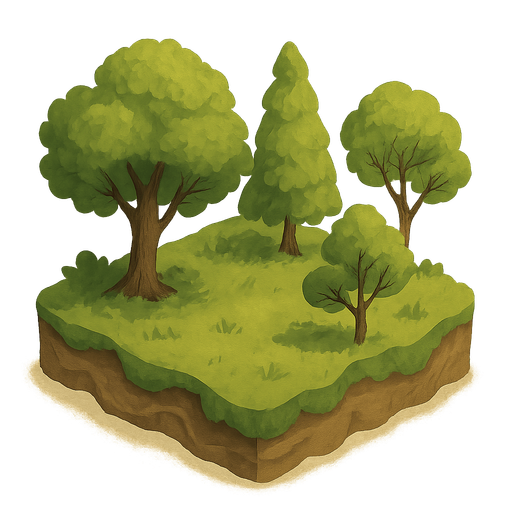 Un pedazo de tierra con árboles y formar de cuadrado y irregular