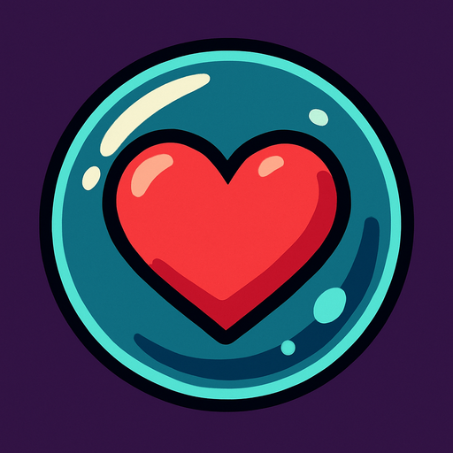 a heart inside a glass bubble.
In-Game asset.  2d.  High contrast.  No shadows