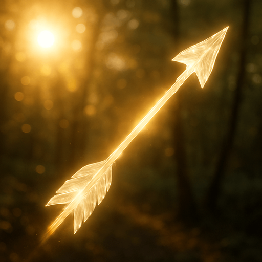 a translucent arrow made of sun light. realistic. medieval arrow.