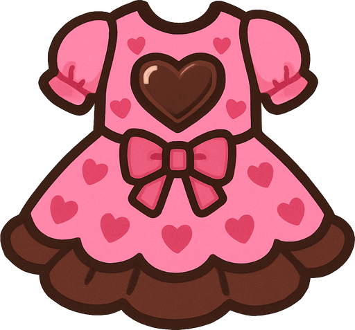cute pink heart chocolate design dress top view..
In-Game asset.  2d.  High contrast.  No shadows