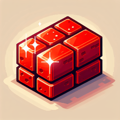 a cartoon red brick. bright. shiny. pixel art. no text..
Single Game Texture. In-Game asset. 2d. Blank background. High contrast. No shadows.