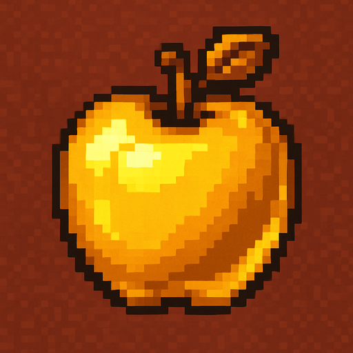 pixel art of a apple but golden.
In-Game asset.  2d.  High contrast.  No shadows