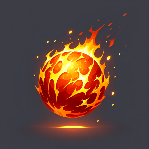 A fireball.
Single Game Texture. In-Game asset. 2d. Blank background. High contrast. No shadows.