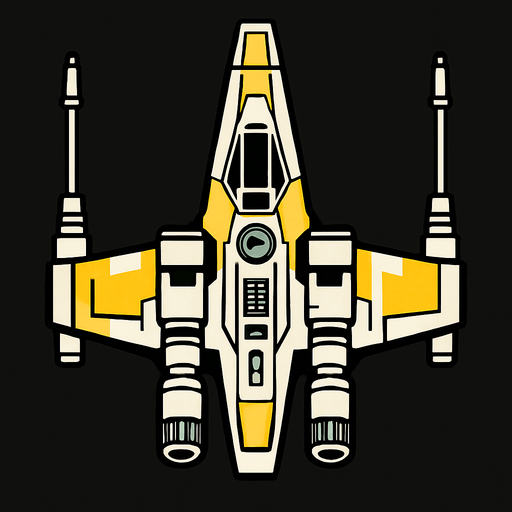 Una nave de Star wars mirada desde arriba.
In-Game asset.  2d.  High contrast.  No shadows