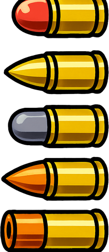 bullets arranged from top to bottom.
In-Game asset.  2d.  High contrast.  No shadows
