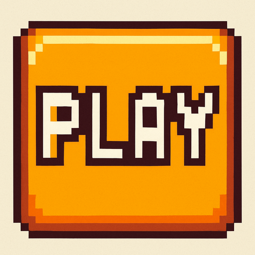 un boton cuadrado hecho con pixeles que dice play.
In-Game asset.  2d.  High contrast.  No shadows